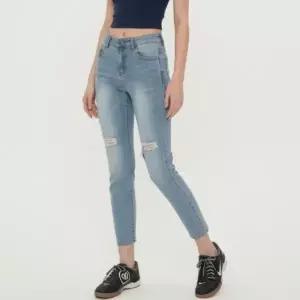 [하프클럽/]여성 하이웨이스트 슬림 일자 컷팅 데님 크롭 팬츠