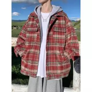 남성 하프 모직 빈티지 가을 투피스 코트 루즈핏 체크 가짜 자켓 원픽3