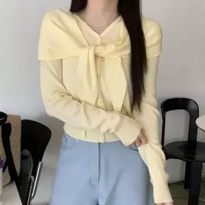 [다잇템]여성 숄카라 리본넥 환절기 봄가을 가디건