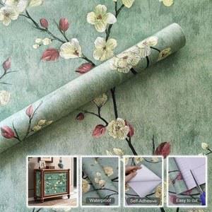 꽃무늬 필앤스틱 벽지 녹색 꽃무늬 접착식 비닐 벽지 거실 침실 캐비닛 장식