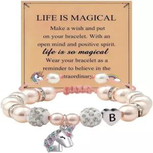 블리스아워 유니콘 팔찌 선물 - 하트 이니셜 A M B E J S 쥬얼리 레인보우 레터 생일