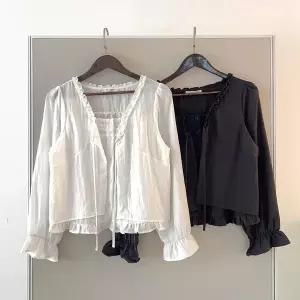 [하프클럽/]여성 벚꽃 패턴 프릴 리본 레이스 레이어드 면 셔츠