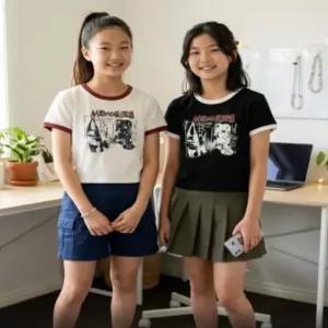 소이주니어 여름옷 여자 4부 빈티지 크롭 링거티 초등 여아 중학생 반팔티 6M1461