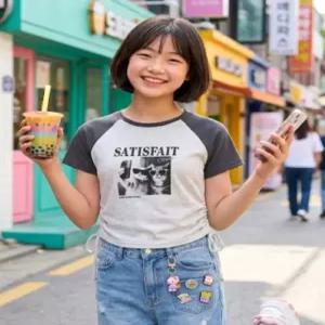 소이주니어 여름옷 여자 4부 빈티지 래글런 슬림티 옆선 셔링포인트 여아 반팔 6M5455