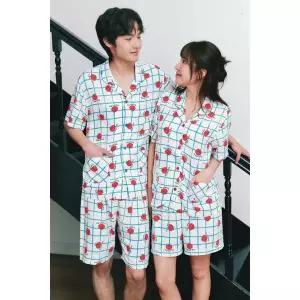 [하프클럽/솔브]솔브(정상) 솔브 레이온 토마토 체크나염 커플 파자마 SPA2602M_SPA2602W_T