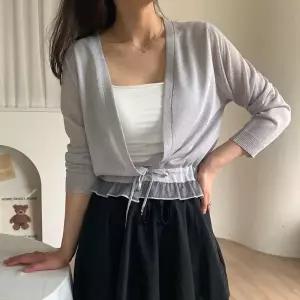 여성 오픈형 시스루 밑단 레이스 긴팔 가디건 21DS-WCD-5208-그레이