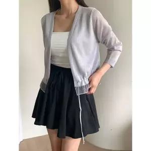 [하프클럽/샵앤]여성 오픈형 시스루 밑단 레이스 긴팔 가디건 21DS-WCD-5208-화