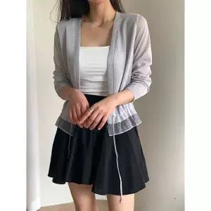 [하프클럽/샵앤]여성 오픈형 시스루 밑단 레이스 긴팔 가디건 21DS-WCD-5208-블