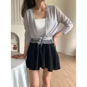 [하프클럽/샵앤]여성 오픈형 시스루 밑단 레이스 긴팔 가디건 21DS-WCD-5208-그