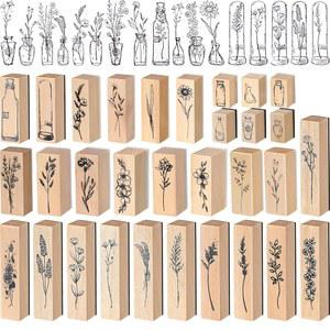 빈티지 식물 장식용 귀여운 나무 장착 우표 세트 DIY 스크랩북 일기장 다이어리 플래너 장식용 Marspark 31개 꽃 나무 고무 우표