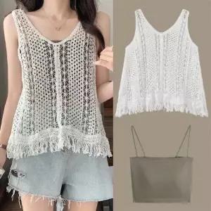 [잇백잇슈]레이어드탑조끼세트 느낌있는 시원 여름 데일리 여성