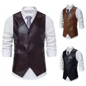 남성조끼 빈티지 브이넥 싱글 라이더 조끼 심쿵빛