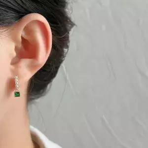 s925 그린 스퀘어 드롭 진주 쁘띠 귀걸이