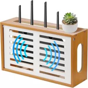 OVECIOPO 라우터 선반 벽걸이 WiFi 박스 하이더 및 케이블 구멍이 있는 모뎀 보관함 전원 스트립용 관리