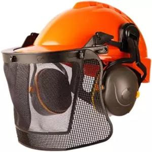 LIBUS 임업 안전 키트 - 메쉬 페이스 쉴드 L-340 이어 머프 턱 스트랩 및 산업용 야외용 고감도 헬멧이