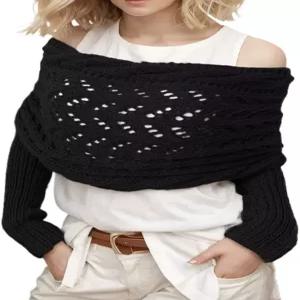여성용 소매가 달린 스웨터 스카프 니트 케이블 랩 어깨 크로셰 패션 숄 케이프