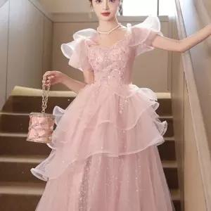 핑크드레스 셀프웨딩 고급 연주회 셀프 레이스 핑크 이브닝