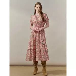 [하프클럽/]플로럴 쉬폰 스모크 티어드 원피스