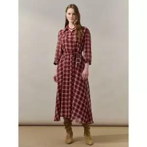 [하프클럽/]타탄체크 쉬폰 벨티드 셔츠 원피스