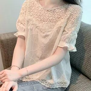 펀칭 빅사이즈 거즈 아사면블라우스 니트 반전티 여름 반팔