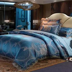 새틴 레이스 침구 세트 코튼 고밀도 워싱 황실 혼수 비단 신혼 이불 프릴 플라워 프린세스