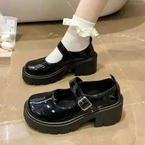 [하프클럽/]여성 키높이 버클 둥근코 개성 펌프스 통굽 힐 구두