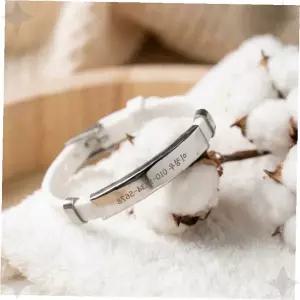 스테인리스 아동용 미아예방 팔찌 이름새김 생일선물 실버톤 심플밴드 착용형 보호장치
