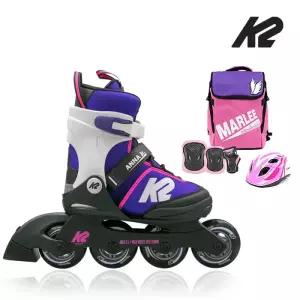 [K2] 안나주니어퍼플  아동인라인 5단계 사이즈조절 가방+보호대+헬멧[풀]