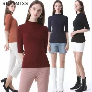 [쉬즈미스]솔리드 하프넥 리브드 니트_P326510487