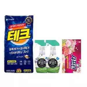 테크 분말세제 2kg, 1개 + 샤프란시트 핑크 50매, 1개 + 샤프란케어 꽃담초 쟈스민 용기 400ml, 2개