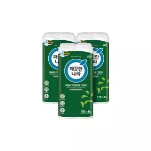 깨끗한나라 데일리 키친타올 그린티 150매 8롤 3팩 1927289 J