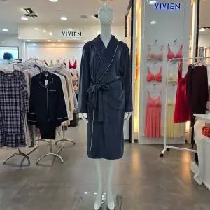 [비비안]남여 공용 밍크극세사 솔리드 가운 잠옷 GW8876-NAVY