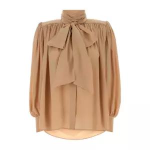 보우넥 개더 숄더 크레이프 블라우스 CHC25WHT05005 285