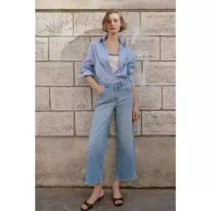 [국내배송] 자라 ZARA 오버사이즈 벨트 셔츠 - 블루 화이트 956517