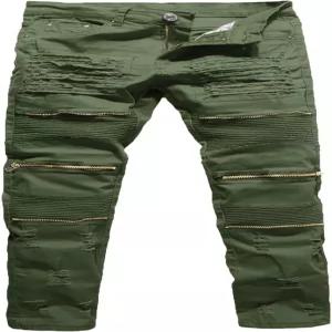 렉스시릴 남성용 모토 바이커 청바지 찢어진 스키니 슬림 핏 데님 팬츠 지퍼 포함