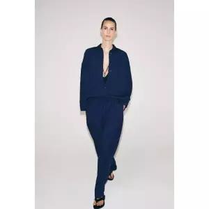 Zara 자라 ZW 컬렉션 스트라이프 자카드 셔츠 - 네이비 9479/002/401