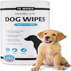 무향 개 그루밍 물티슈 - 75가지 탈취 및 청소용 반려견용 반려동물 발 엉덩이 몸통용 빠른 목욕을 위한