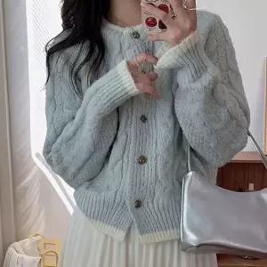 여성 클래식 꽈배기 라운드넥 케이블 니트 가디건