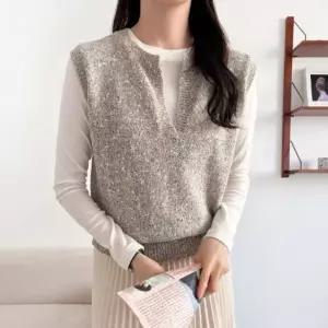 [옷자락]여성 루즈핏 멜란지 브이넥 니트 조끼_P420789854