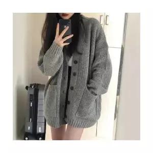 여자 롱 가디건 카디건 그레이 니트 스웨터 봄 가을 패션 중기장 상의 트렌드 ST3