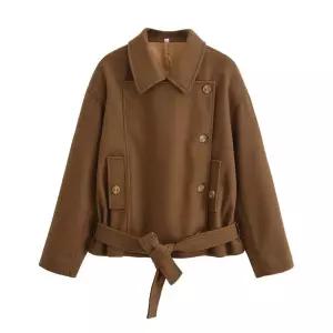 여친 모직 캐주얼 가을 빈티지 코트 긴팔에 벨트 루즈핏 재킷 모직코트 카라 OP3