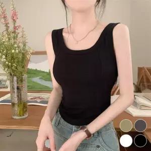 여성 캡나시 여자 캡 내장 무지 민소매 티 여성반팔티셔츠 노브라티 여성봄티셔츠