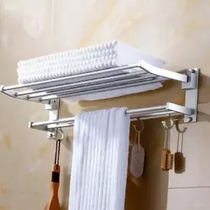 ( )알루미늄 접이식 욕실 타월 선반 다용도 수건걸이 5구 후크 포함