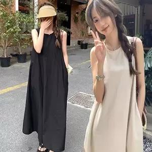 여성 여름 시원한 민소매 나시 A라인 롱 원피스 (HSJ-WE892C7)