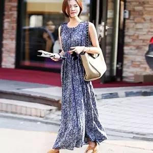 여성 바다 외출 휴양지 패션 허리 라인 민소매 원피스 (HSJ-WFAADDF)