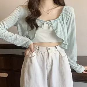 여성 봄 여름 페미닌 스트링 크롭 볼레로가디건 (HSJ-WFI9LZC)