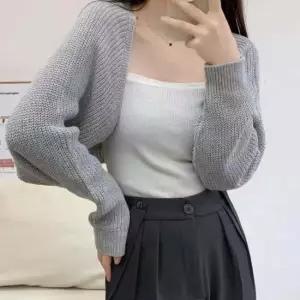 여성 볼레로 크롭 가디건 니트 숄 그레이