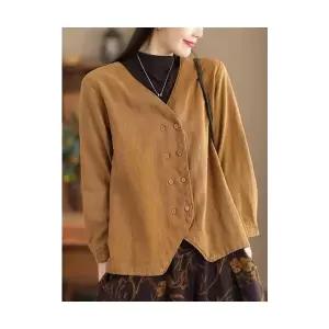 타노스여자 데일리룩 자켓 린넨마 봄가을 빈티지 샌드워싱 모시 숏코트 더블 브이넥 가디건 KUK1