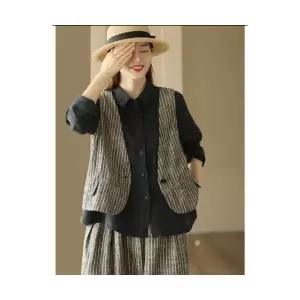 타노스여자 데일리룩 자켓 린넨마 앤티크룩 봄가을 빈티지 루즈핏 민소매 린넨 조끼 재킷 코트 상의 아우터