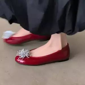 여자 큐빅 스틸레토 양가죽 스트랩힐 프렌치 발레단화 진피 펌프스 실버 라운드 메리제인 CH5